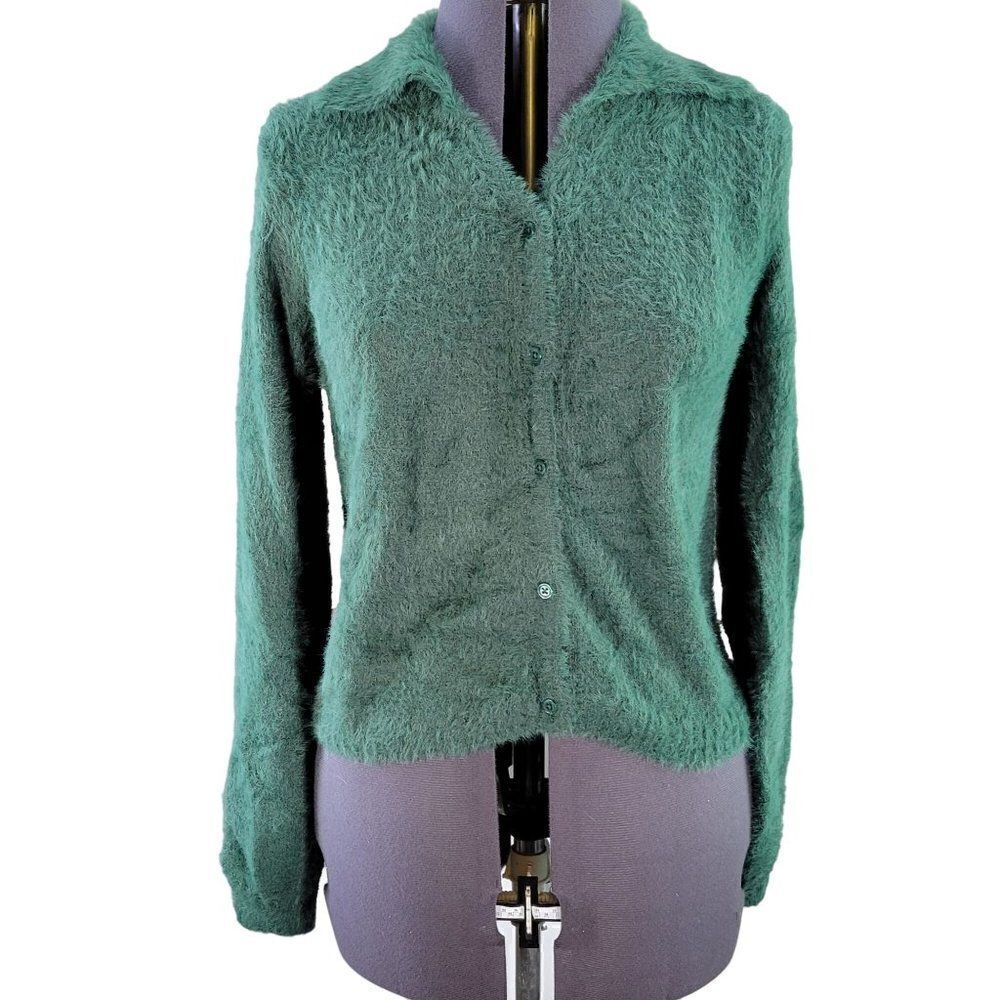 Wild Fable Green Fuzzy Button-Front Cardigan Sz M